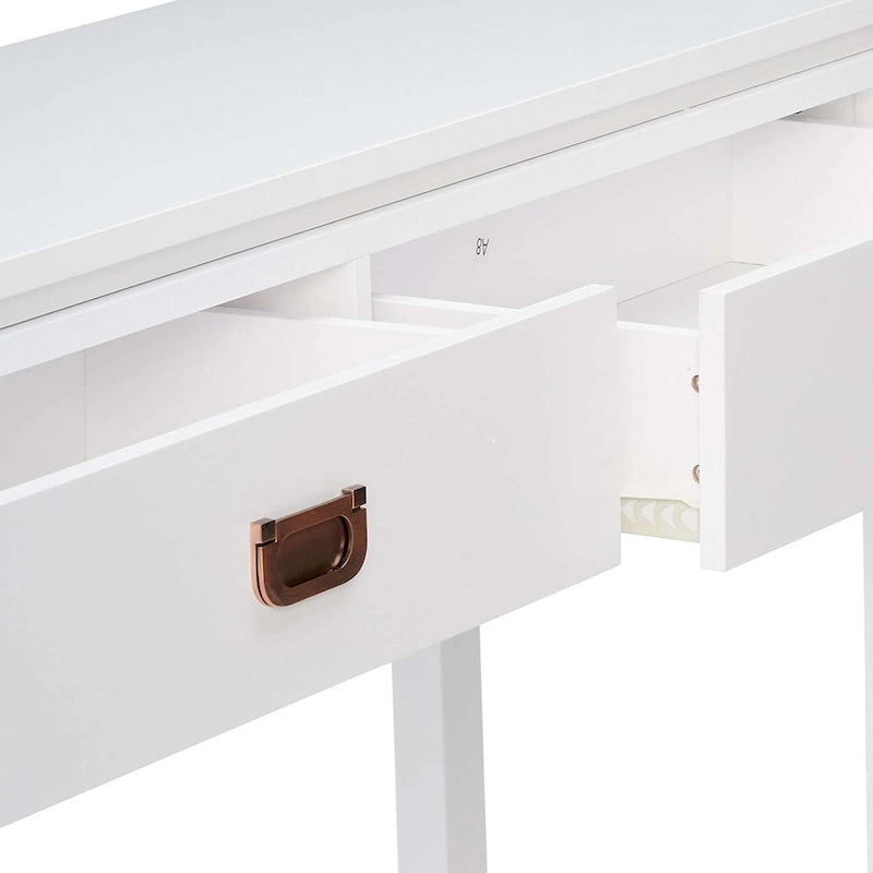 Console Sofa Table With Storage Shelf / 2 Drawers, White