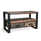 Reclaimed Wood TV Cabinet with Double Drawers - Rustic Industrial Style