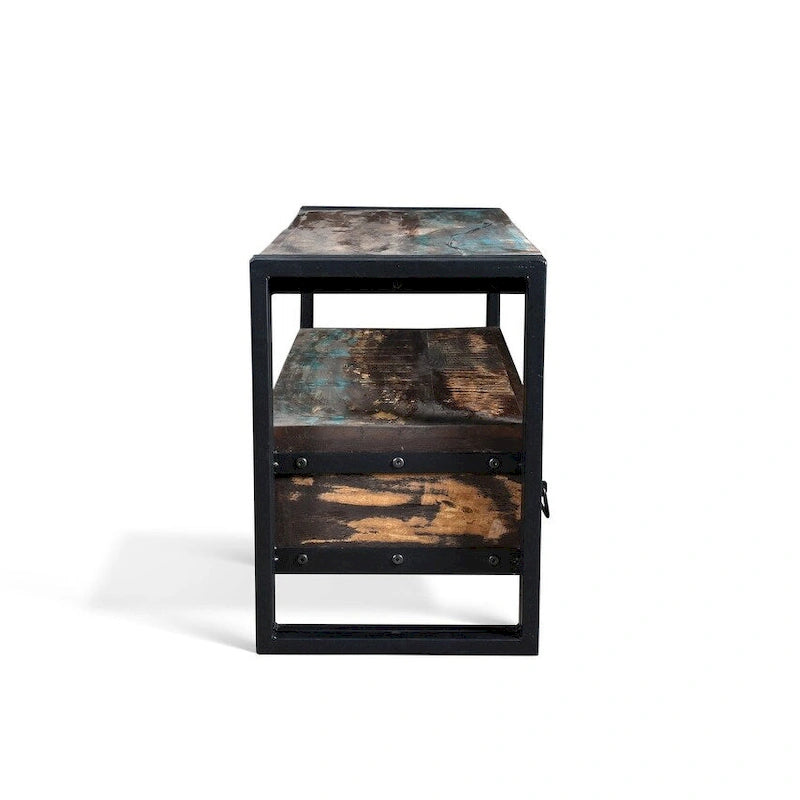 Reclaimed Wood TV Cabinet with Double Drawers - Rustic Industrial Style