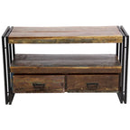 Reclaimed Wood TV Cabinet with Double Drawers - Rustic Industrial Style