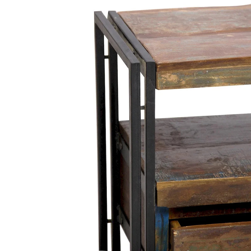 Reclaimed Wood TV Cabinet with Double Drawers - Rustic Industrial Style