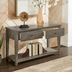 Antique Grey Fiber Cement Console Table with Drawers and Shelf