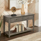 Antique Grey Fiber Cement Console Table with Drawers and Shelf