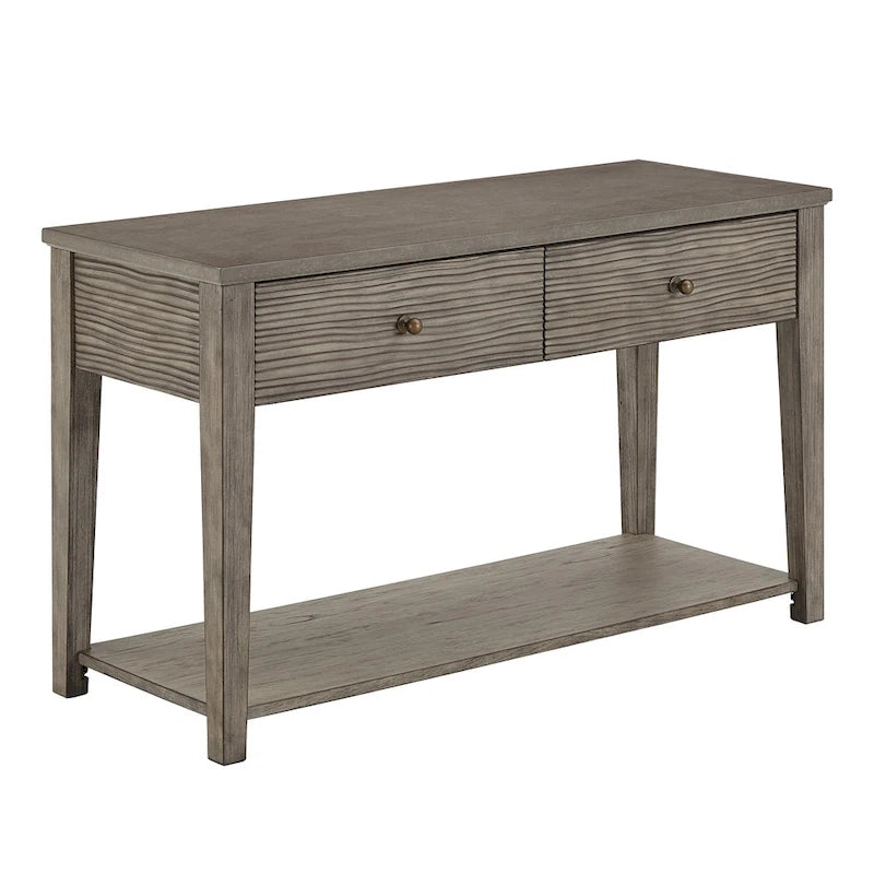 Antique Grey Fiber Cement Console Table with Drawers and Shelf