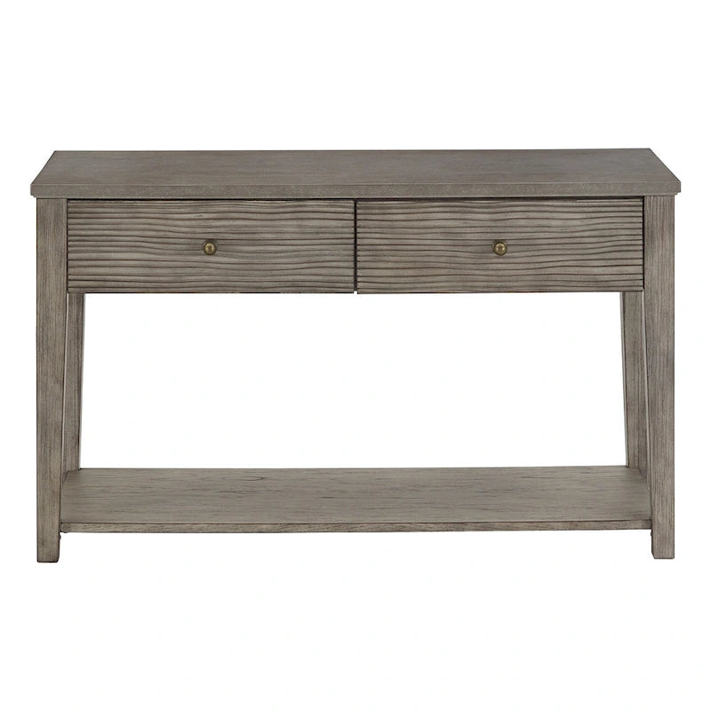 Antique Grey Fiber Cement Console Table with Drawers and Shelf