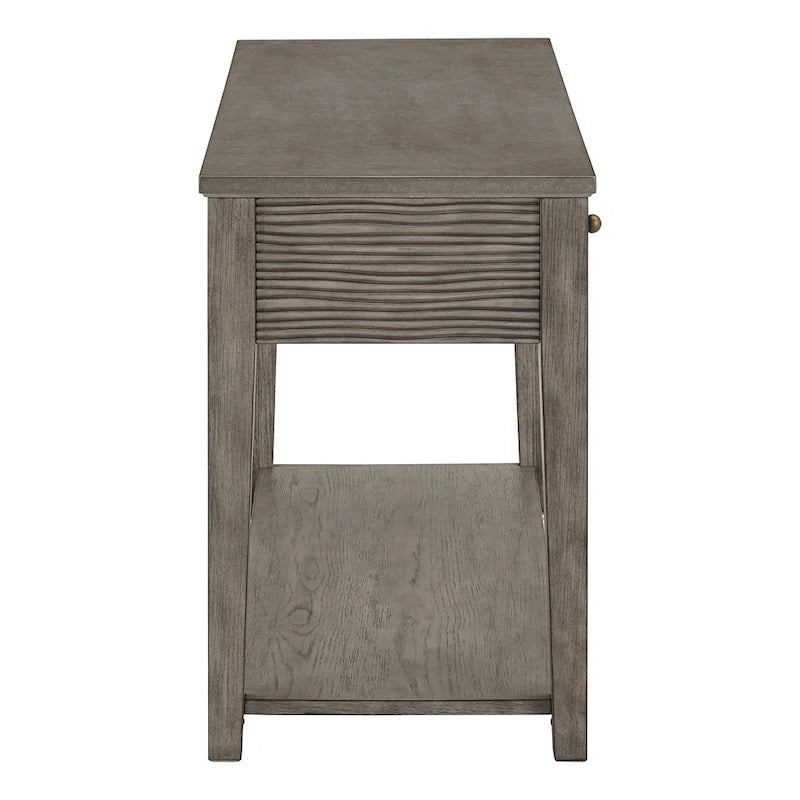 Antique Grey Fiber Cement Console Table with Drawers and Shelf