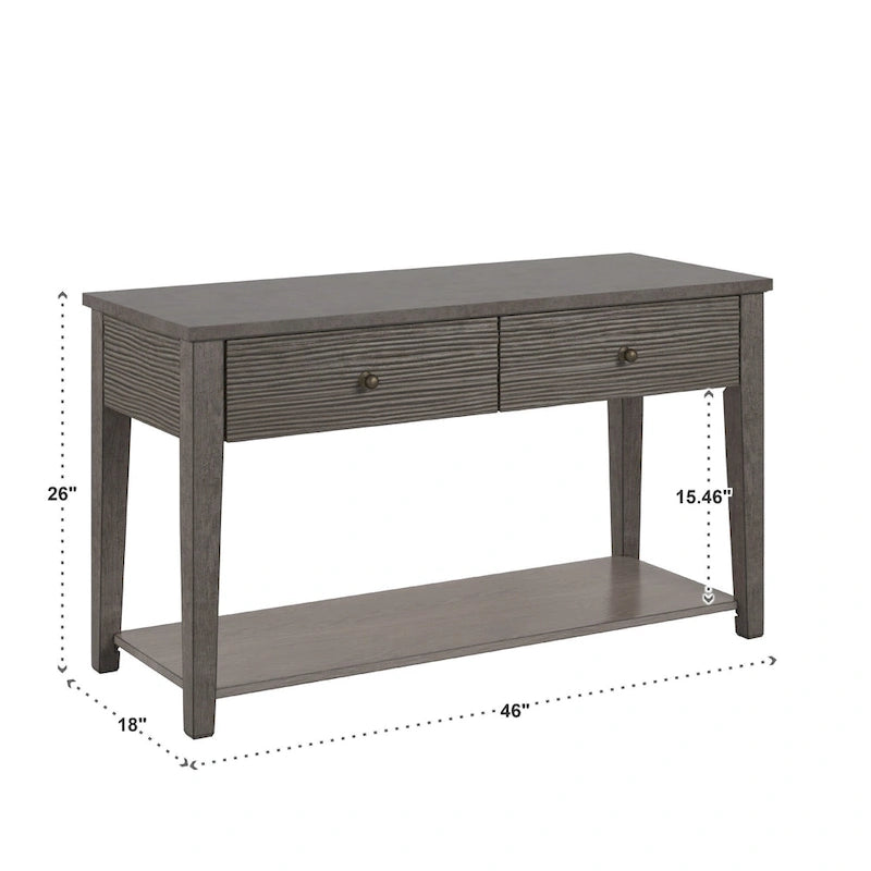 Antique Grey Fiber Cement Console Table with Drawers and Shelf