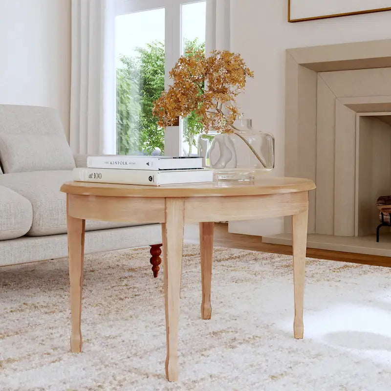 Oval Cherry Wood Cocktail Table with Maple Inlay