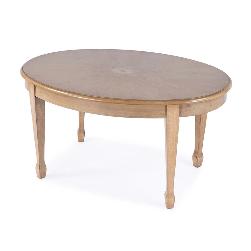 Oval Cherry Wood Cocktail Table with Maple Inlay