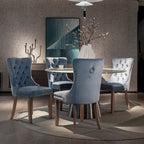 Modern Set of 2 Velvet Tufted Dining Chair with Wood Legs and Nailhead Trim