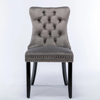 Modern Set of 2 Velvet Tufted Dining Chair with Wood Legs and Nailhead Trim