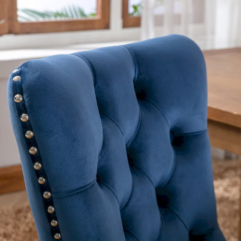Modern Set of 2 Velvet Tufted Dining Chair with Wood Legs and Nailhead Trim