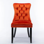 Modern Set of 2 Velvet Tufted Dining Chair with Wood Legs and Nailhead Trim
