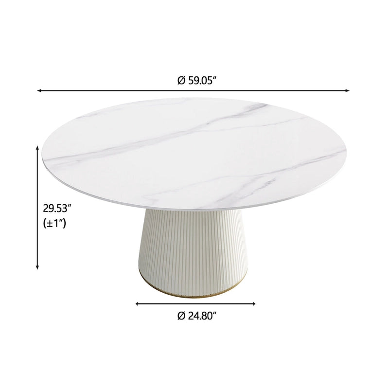 Round PU Pedestal Dining Table Faux Marble Dining Table