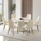 Round PU Pedestal Dining Table Faux Marble Dining Table
