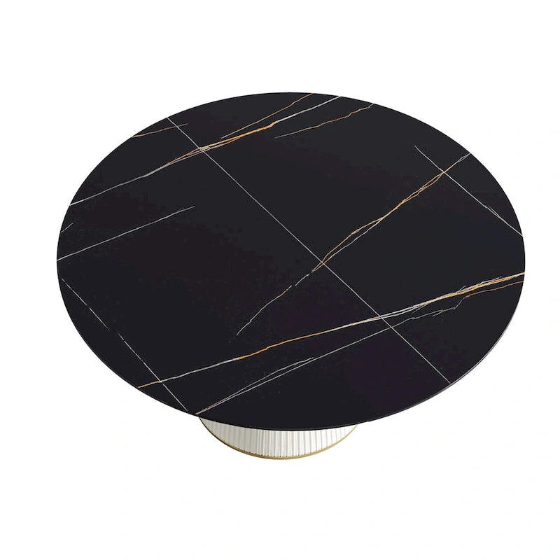 Round PU Pedestal Dining Table Faux Marble Dining Table