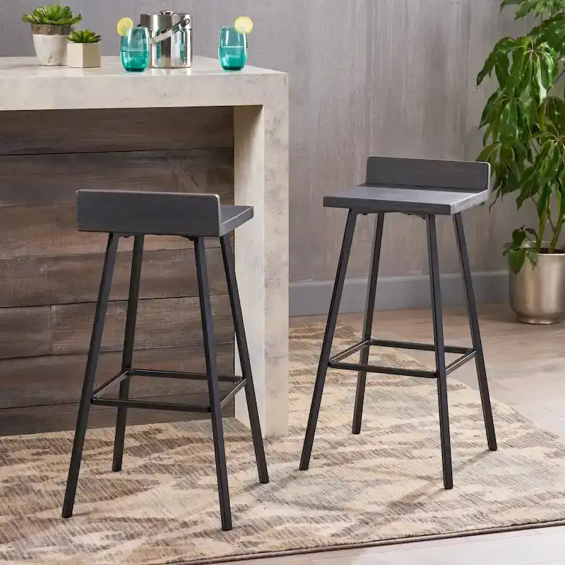 Modern indoor acacia wood bar stools (two-pack)