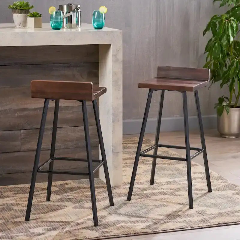 Modern indoor acacia wood bar stools (two-pack)