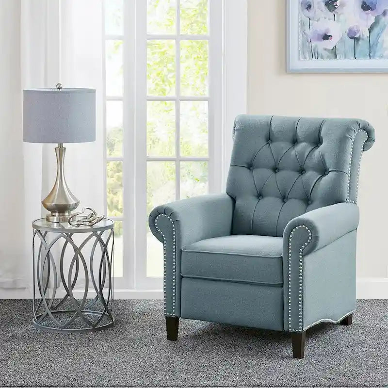 Push-back Recliner Chair - Blue/Cream/Grey - Single Seat