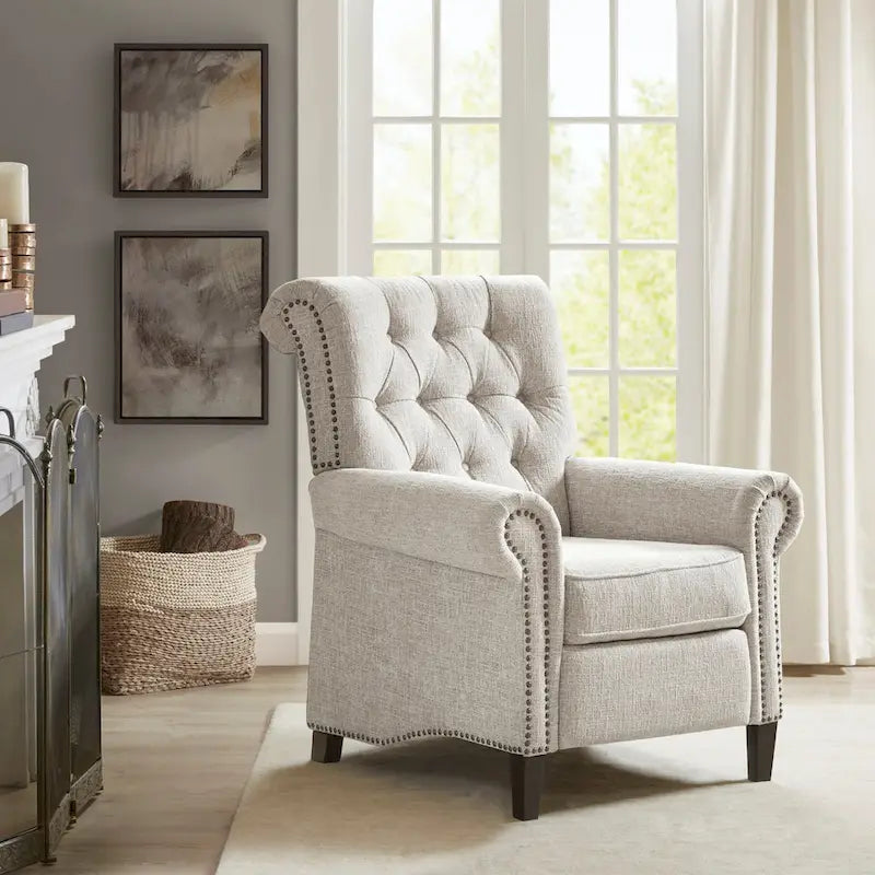 Push-back Recliner Chair - Blue/Cream/Grey - Single Seat