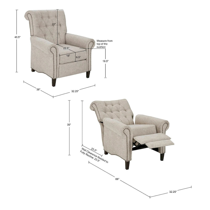 Push-back Recliner Chair - Blue/Cream/Grey - Single Seat