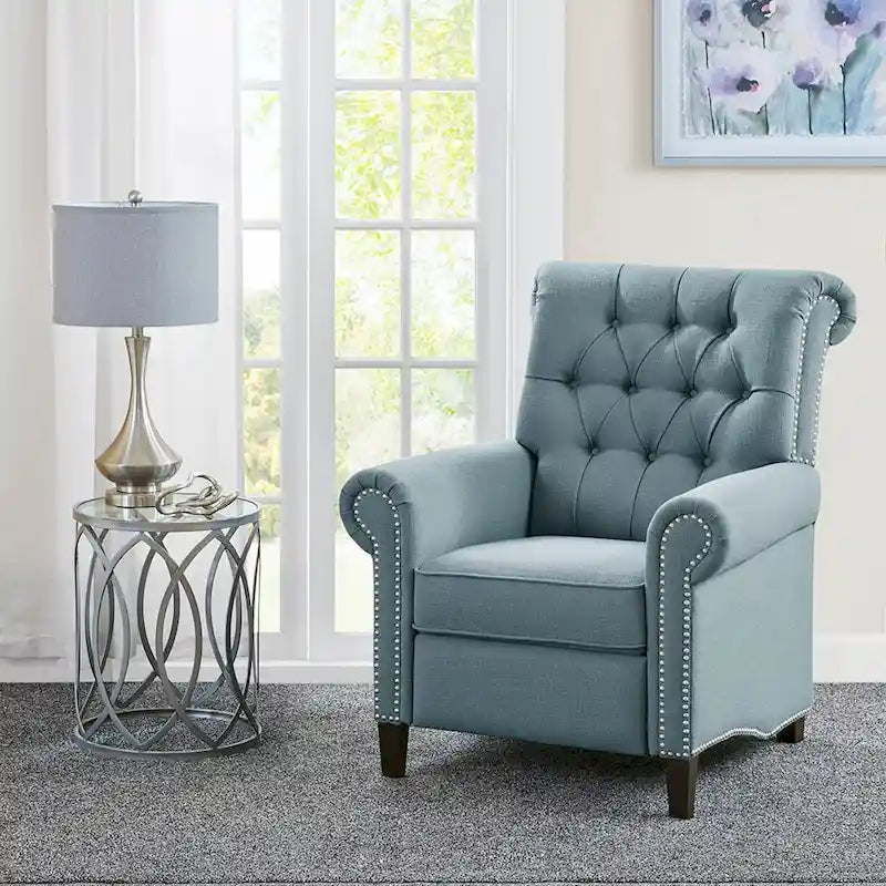 Push-back Recliner Chair - Blue/Cream/Grey - Single Seat