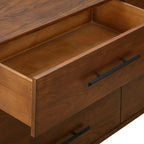 Pecan Brown 6-Drawer Mid-Century Wood Dresser
