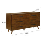Pecan Brown 6-Drawer Mid-Century Wood Dresser
