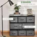 HOMCOM 8-Drawer Dresser, 3-Tier Fabric Chest of Drawers, Storage Tower Organizer Unit with Steel Frame Wooden Top for Bedroom
