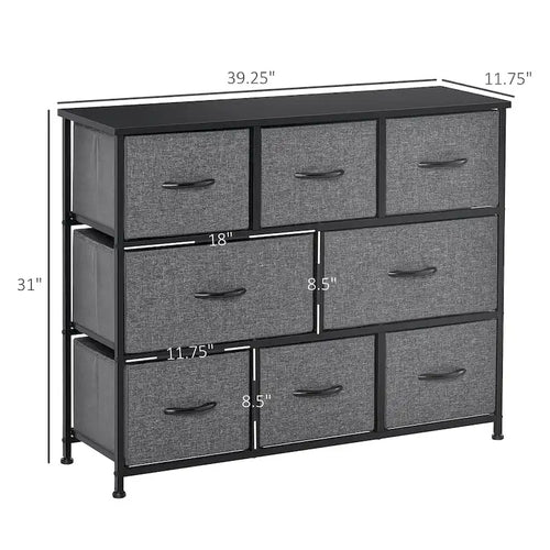 8-Drawer Fabric Storage Tower, Grey, 3-Tier Organizer with Steel Frame