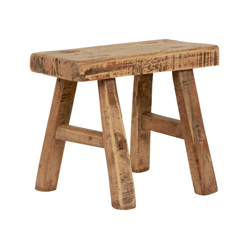 Natural Wood Rectangular Mini Stool - Single Seat