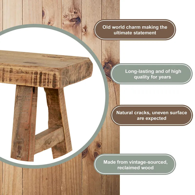 Natural Wood Rectangular Mini Stool - Single Seat
