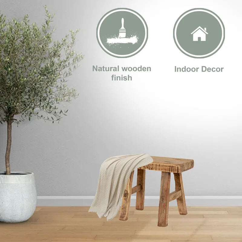 Natural Wood Rectangular Mini Stool - Single Seat