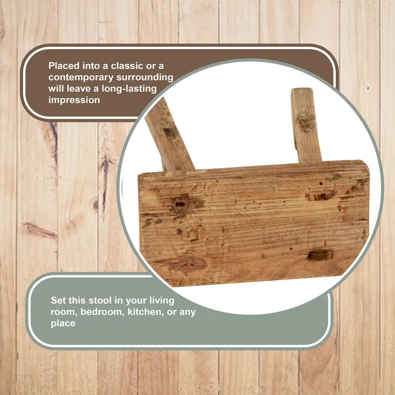 Natural Wood Rectangular Mini Stool - Single Seat