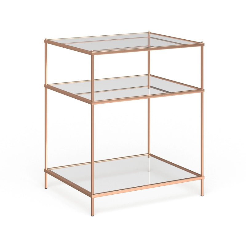 Copper Glass Top Side Table - 3-Tier Rectangular Accent Table