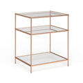 Copper Glass Top Side Table - 3-Tier Rectangular Accent Table