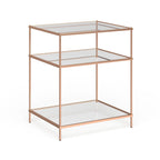 Copper Glass Top Side Table - 3-Tier Rectangular Accent Table