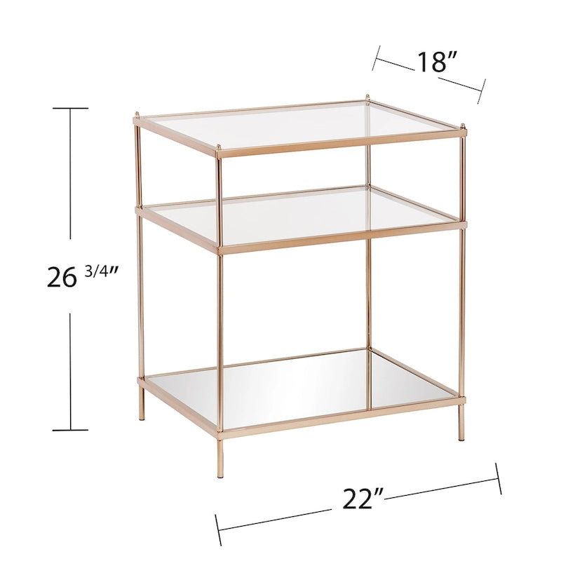 Copper Glass Top Side Table - 3-Tier Rectangular Accent Table