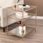 Copper Glass Top Side Table - 3-Tier Rectangular Accent Table