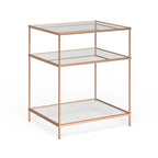Copper Glass Top Side Table - 3-Tier Rectangular Accent Table