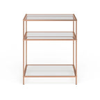 Copper Glass Top Side Table - 3-Tier Rectangular Accent Table