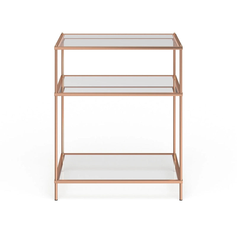 Copper Glass Top Side Table - 3-Tier Rectangular Accent Table