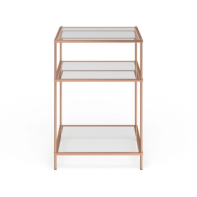 Copper Glass Top Side Table - 3-Tier Rectangular Accent Table