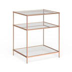 Copper Glass Top Side Table - 3-Tier Rectangular Accent Table