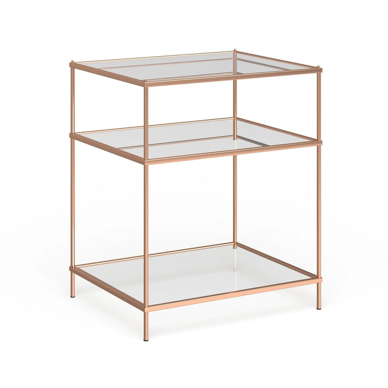 Copper Glass Top Side Table - 3-Tier Rectangular Accent Table