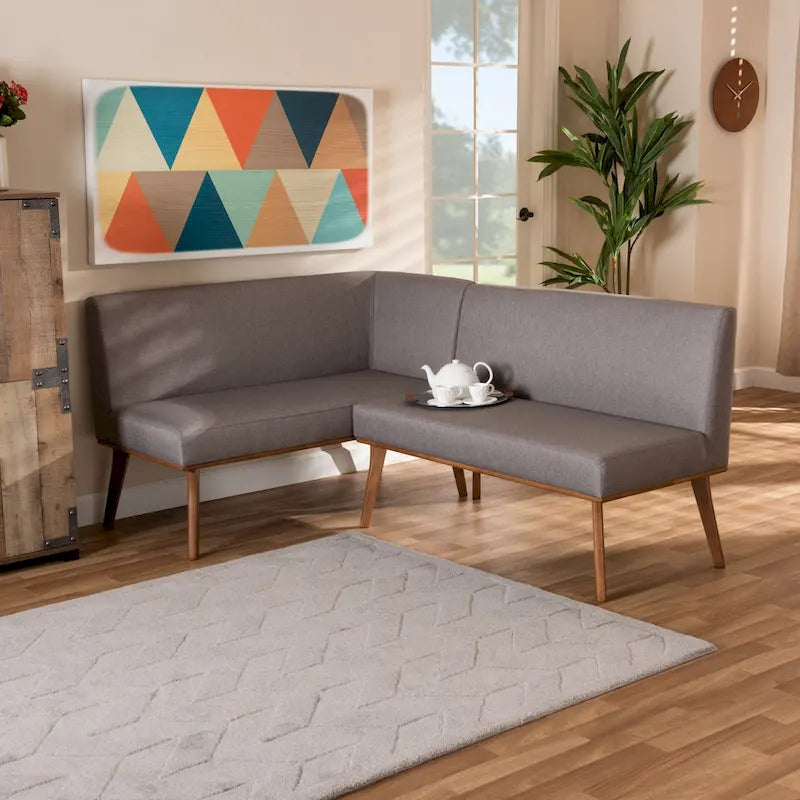 Grey L-Shape Corner Dining Nook Bench Set
