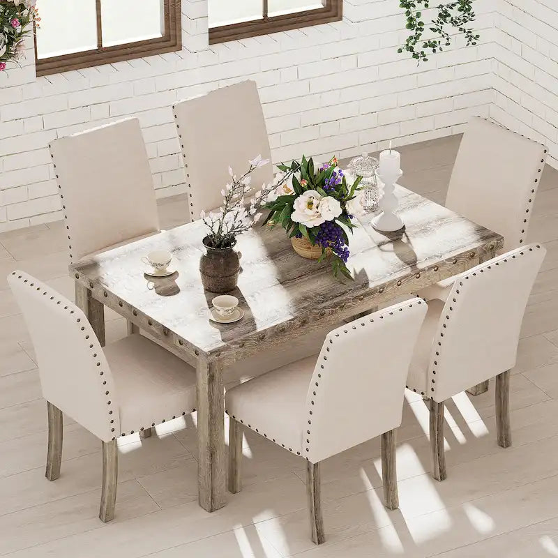 Brown Farmhouse Dining Set 7-Piece for 6 People