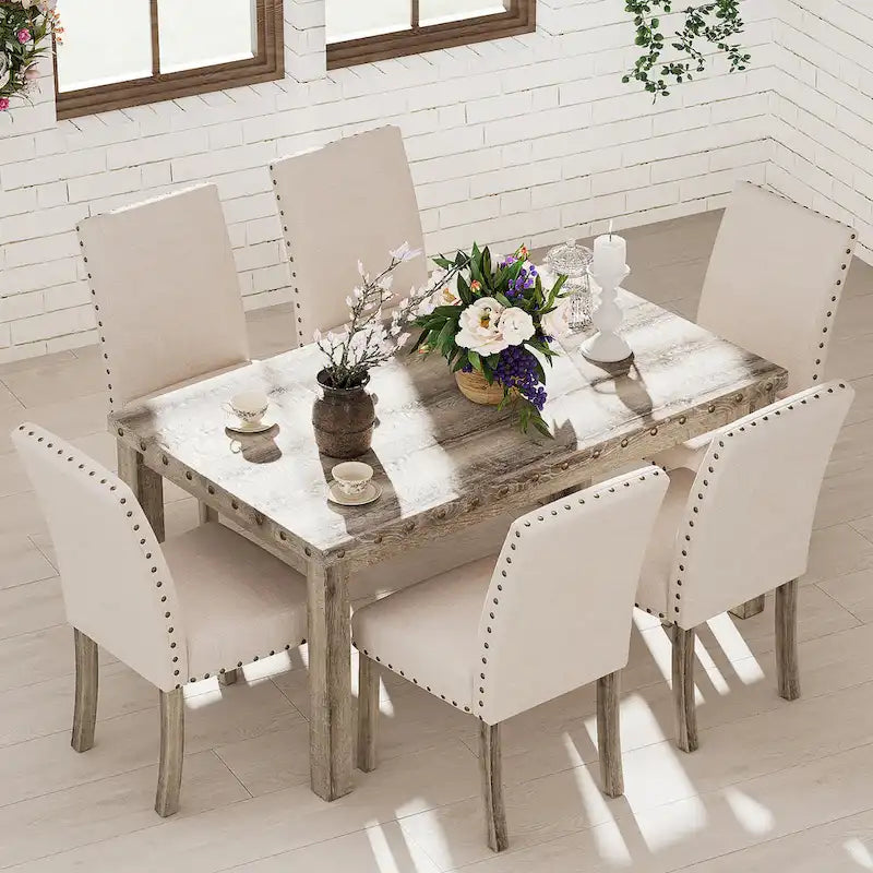 Brown Farmhouse Dining Set 7-Piece for 6 People