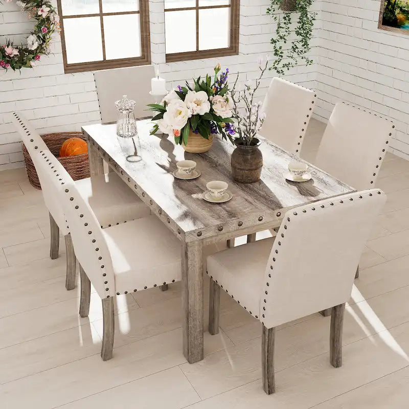 Brown Farmhouse Dining Set 7-Piece for 6 People