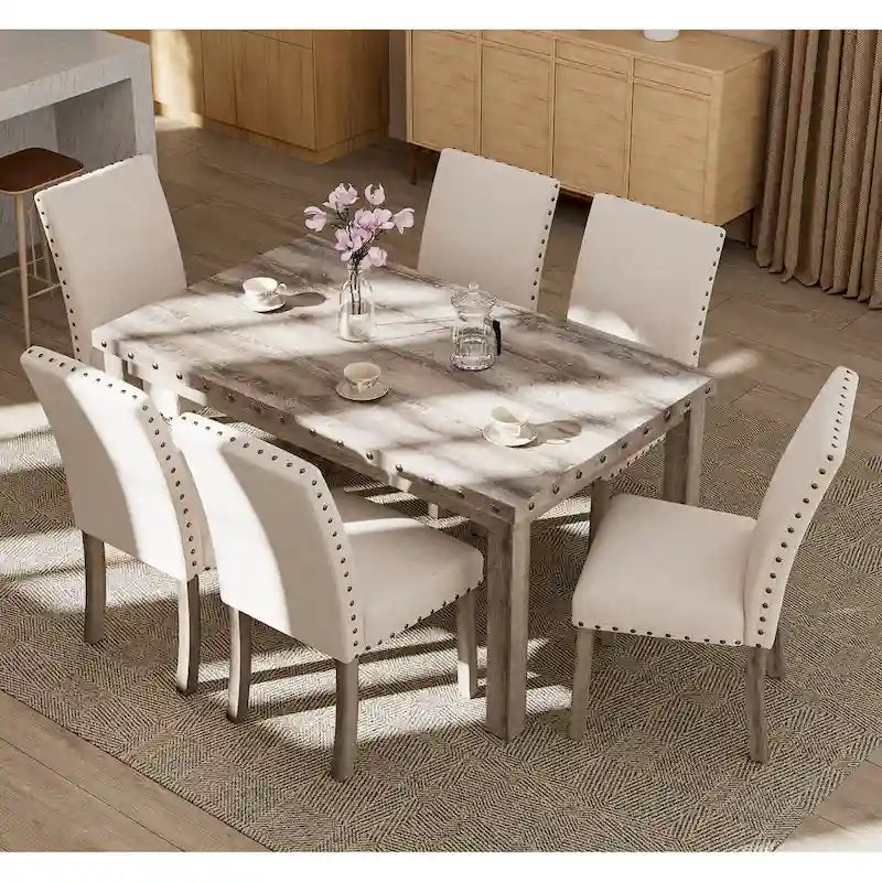 Brown Farmhouse Dining Set 7-Piece for 6 People